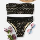 Romwe Lace Bandeau Bikini Set