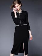 Romwe Black Round Neck Length Sleeve Bodycon Dress