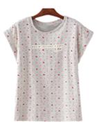 Romwe Multicolor Roll Cuff Letter Hearts Print T-shirt