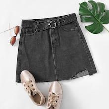 Romwe Asymmetrical Hem Denim Skirts