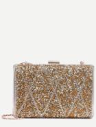 Romwe Gold Encrusted Stone Clip Frame Clutch With Chain