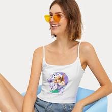 Romwe Figure And Moon Print Cami Top