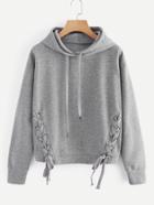 Romwe Lace Up Side Marled Hoodie