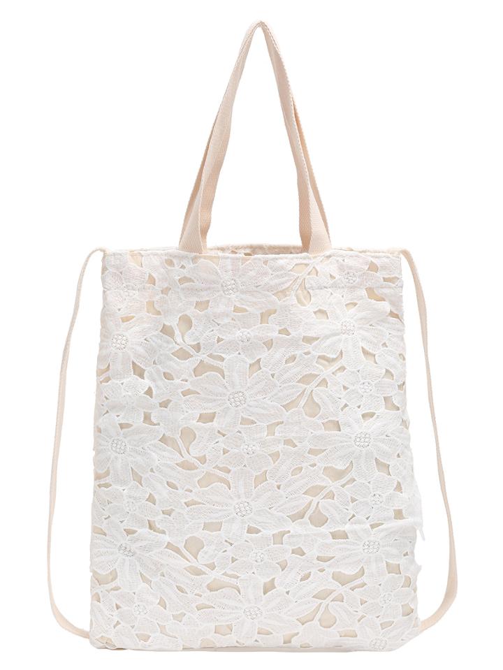 Romwe Canvas Lace Applique Drawstring Bag