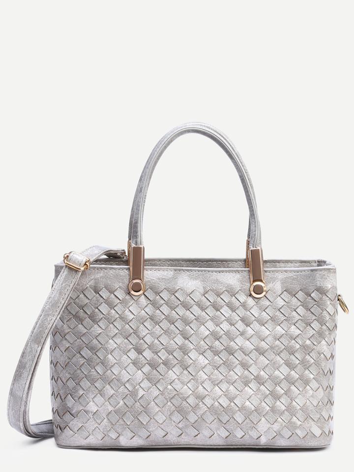 Romwe Grey Faux Leather Braided Satchel Bag