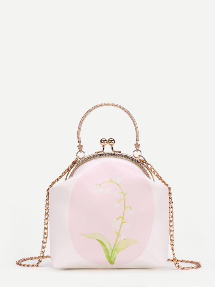 Romwe Kisslock Handle Ring Chain Bag