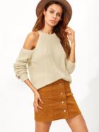 Romwe Apricot Cold Shoulder Sweater