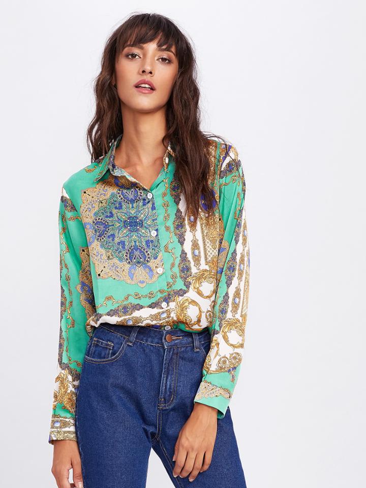 Romwe Allover Print Shirt