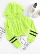 Romwe Varsity-striped Drawstring Hem Hoodie