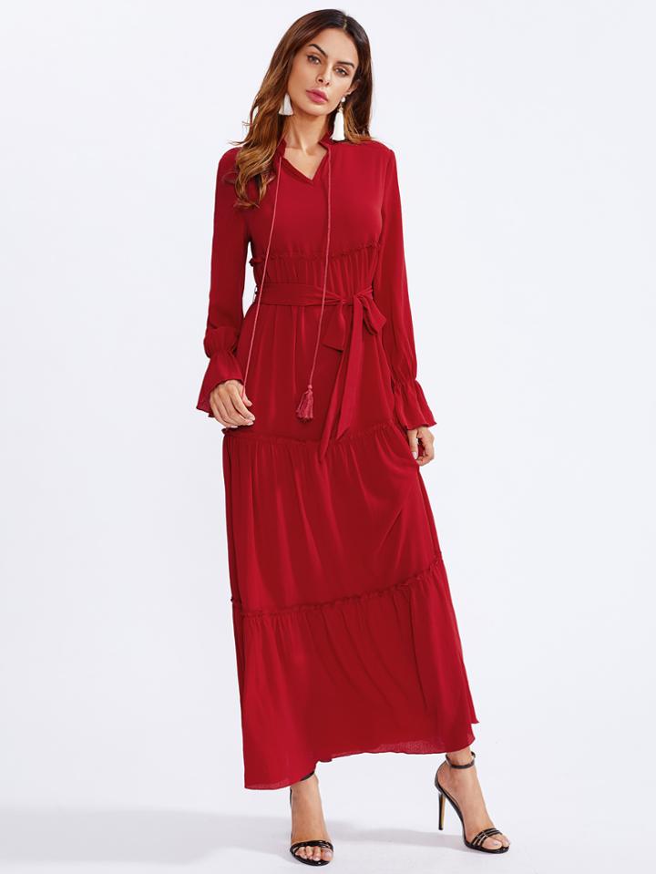 Romwe Tassel Tie Bell Cuff Tired Hijab Evening Dress