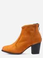 Romwe Brown Faux Suede Zip Back Chunky Heel Boots