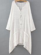 Romwe White Assymetrical Colarless Pocket Shirt Dress