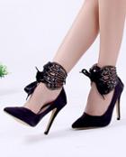 Romwe Black Bow Embellished High Heel Shoes