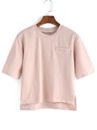 Romwe Dip Hem False Pocket Pink T-shirt