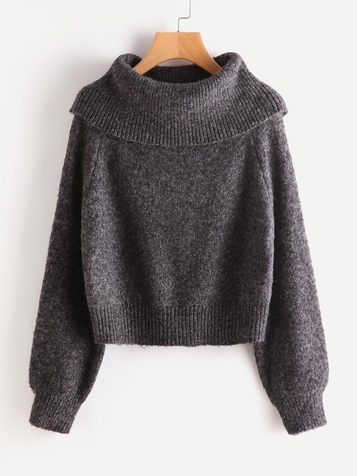 Romwe Oversized Turtle Neck Marled Knit Jumper