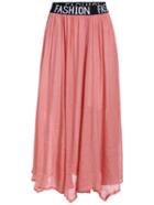 Romwe Elastic Waist Pleated Pink Skirt