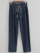 Romwe Blue Tie Waist Pockets Denim Pants