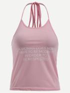 Romwe Pink Sentence Print Halter Neck Top