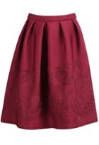 Romwe Floral Print Pleated Wine Red Skirt