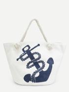 Romwe Anchor Print Canvas Tote Bag