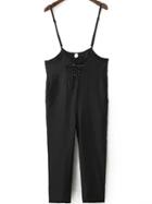 Romwe Spaghetti Strap Lace Up Chiffon Black Jumpsuit