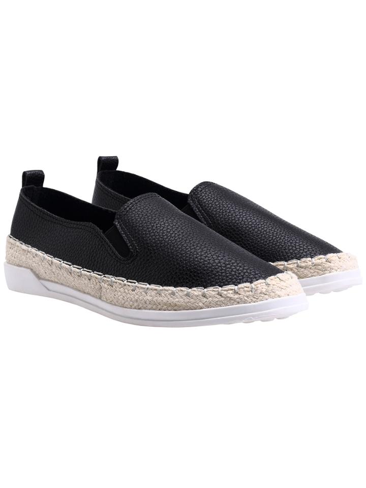 Romwe Black Weave Trims Pu Casual Flats