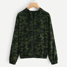 Romwe Camo Print Hooded Jacket