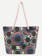 Romwe Multicolor Circle Print Canvas Shopper Bag