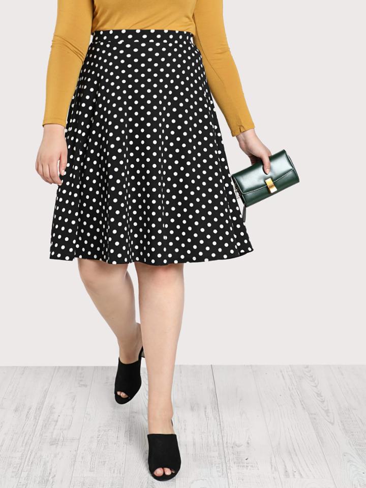 Romwe Polka Dot A Line Skirt