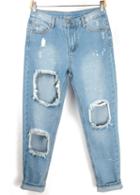 Romwe Bleached Ripped Loose Denim Pant