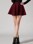 Romwe Belt Flare Wine Red Skirt
