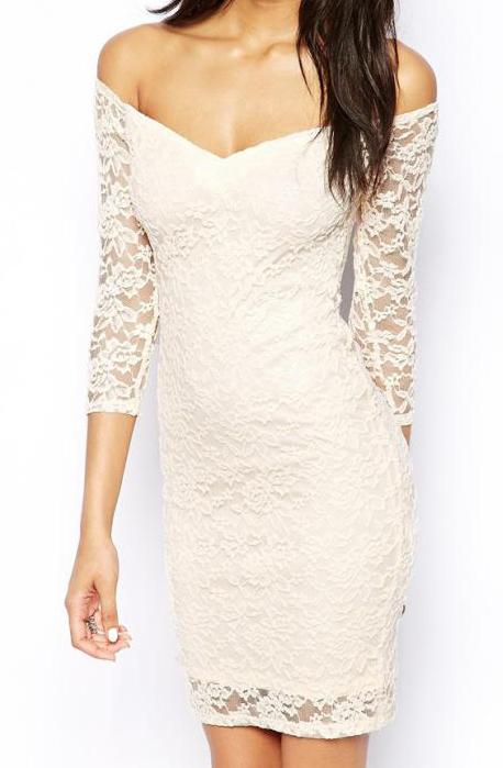 Romwe Off The Shoulder Lace Bodycon White Dress