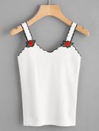 Romwe Contrast Scallop Trim Embroidered Patch Knit Cami Top