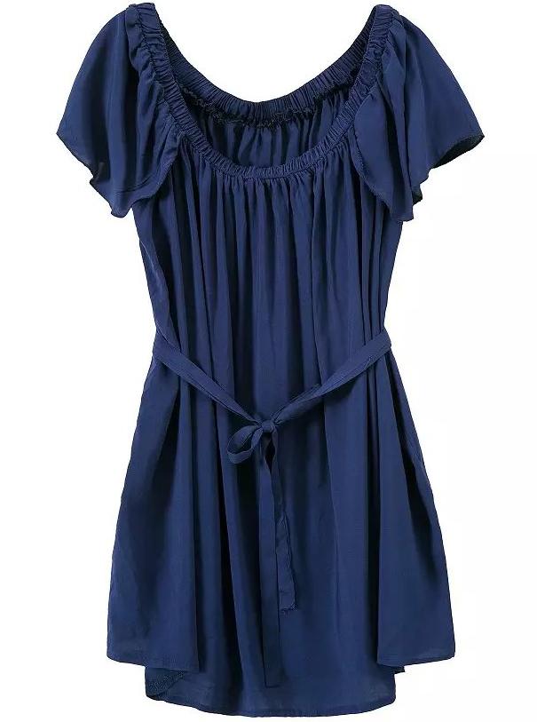 Romwe Scoop Neck Ruffle Pleated Dress
