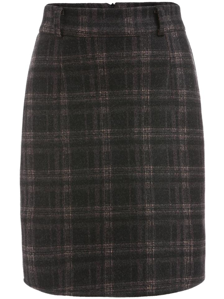 Romwe Plaid Split Back Skinny Skirt