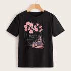 Romwe Perfume And Floral Print Tee