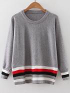 Romwe Grey Color Block Ribbed Trim Knitwear