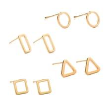Romwe Open Geometric Stud Earrings 4pairs