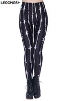 Romwe White Thistles & Thorns Printed Black Leggings