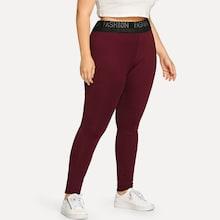 Romwe Plus Letter Tape Panel Leggings
