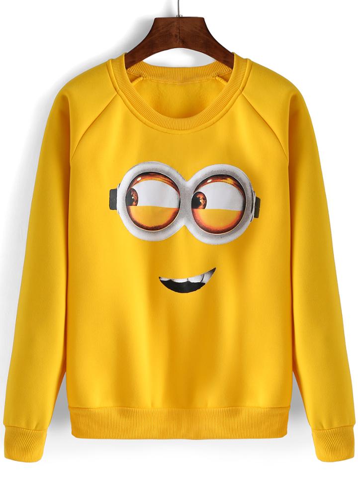 Romwe Crew Neck Cartoon Print Sweatshirt