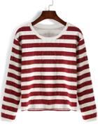 Romwe Long Sleeve Striped Scratch T-shirt