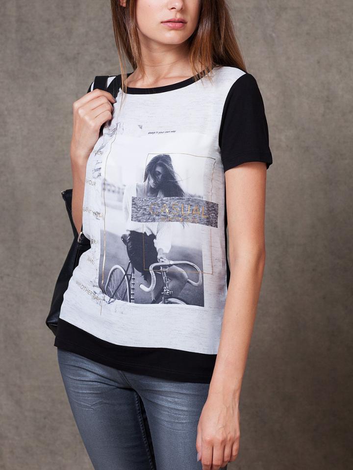 Romwe Round Neck Beauty Print T-shirt