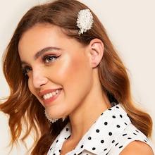 Romwe Faux Pearl & Bead Decor Hair Clip