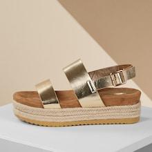 Romwe Metallic Double Strap Buckle Slingback Flatforms