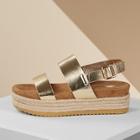 Romwe Metallic Double Strap Buckle Slingback Flatforms