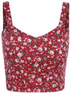 Romwe Spaghetti Strap Flower Print Red Cami Top
