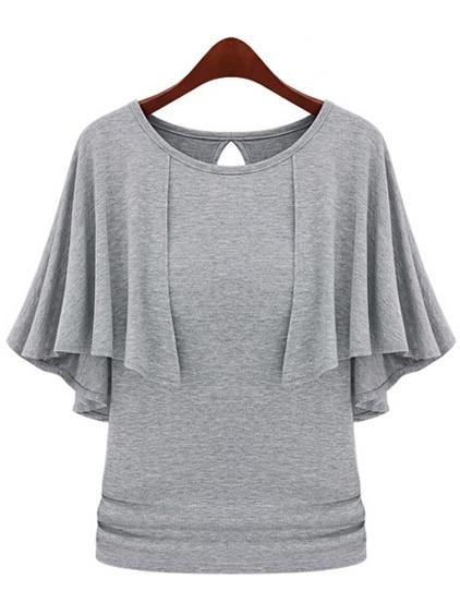 Romwe Ruffle Keyhole Back T-shirt