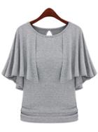 Romwe Ruffle Keyhole Back T-shirt