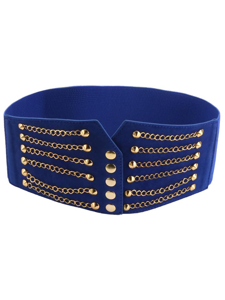 Romwe Blue Geometric Wide Button Waist Belt